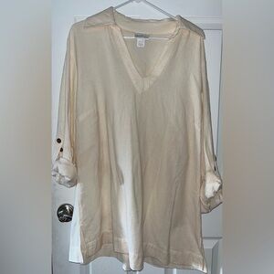 Soft Surrondings Cream V-Neck Long Sleeve Tunic 3x